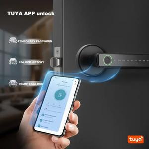 RYNX Tuya 스마트 지문 핸들 도어 잠금 장치 APP가 포함된 전자 실내 해제 Ai 인식