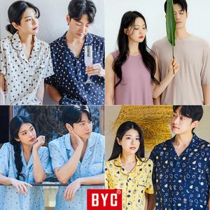 [BYC] 여름 잠옷 세트 커플 쿨 인견 냉감 냉장고 모달 반팔 파자마 홈웨어 바지 봄 남자 여성 빅사이즈 110