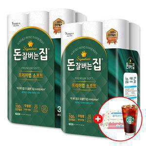 돈잘버는집 프리미엄 천연펄프 3겹 화장지 25m 30롤x2팩(P물티슈100매)