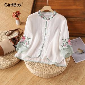 여름 개량한복 GirdBox 면 린넨 자수 저고리 허리치마 일상 생활한복