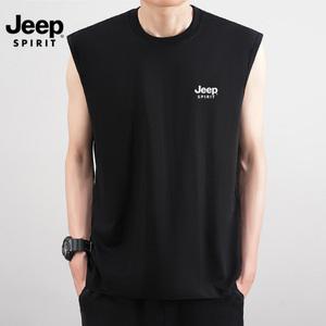 JEEP 남성 민소매 티셔츠 빅사이즈 캐주얼 오버핏 라운드 프린트 스포츠 런닝