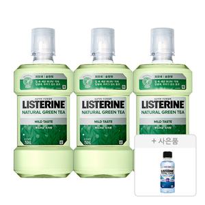 리스테린 그린티 마일드, 750ml, 3개 + 증정(캐비티케어 마일드, 100ml, 1개)