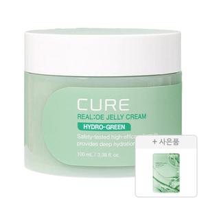 김정문알로에 큐어 리알로에 대용량 수분 젤리크림 100ml, 1개 + 증정(피토 그린 앰플 마스크팩, 1개 ) 