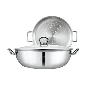풍년 샤르텐 클래식 웍 전골냄비+찜기 세트 28cm 스텐 찜냄비