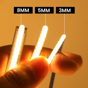 COB LED 스트립 라이트 바 고휘도 320LEDs/m 3mm 5mm 5mm 8mm 화이트 4000K 웜 화이트 레드 그린 블루 5V 1