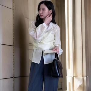 여자 레이어드 긴팔 허리리본 나시 블라우스