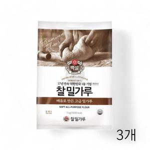 백설 찰밀가루 3Kg X 3개국수 흰밀가루 하얀 가정용 재료 수제비 요리용 조리용