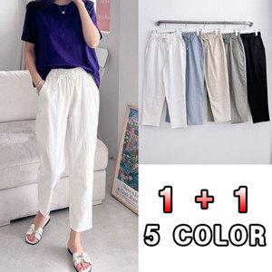 데일리 1+1 여성 5color 루즈핏 면 스판 세미 배기핏 슬렉스 면바지 8부/9부 배기 밴딩 팬츠