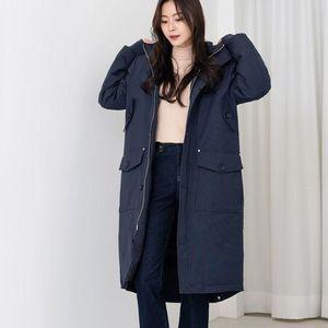 여성 겨울 점퍼 방한 오리털 야상 롱패딩_다크네이비 롱패딩