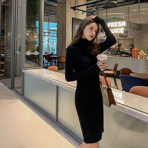 여자 데일리 봄 가을 긴팔 골지 니트 폴라 원피스