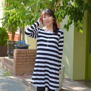 [보리보리/마미누리]임산부 긴팔 단추 단가라 수유원피스