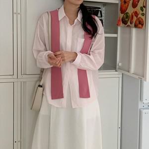 [신상오픈런] 스트라이프셔츠 연분홍 살랑 숄가디건 레이어드