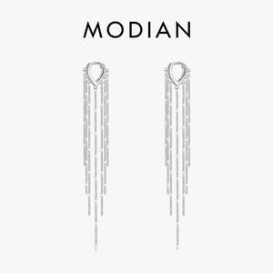MODIAN 925 스털링 실버 롱 태슬 후프 귀걸이, 트렌디 파티 럭셔리 여성용 고급 주얼리 선물