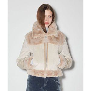 매장정품 BUCKAROO 레가시 여성 퍼 배색 크롭 무스탕 B244LI620P 아이보리 114196