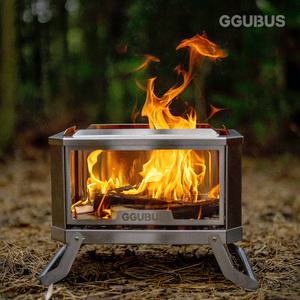 꾸버스 풀스텐 듀얼 화로대 이중연소 불멍 화로대 캠핑용 휴대용 바베큐그릴 불멍 우드스토브 화목난로