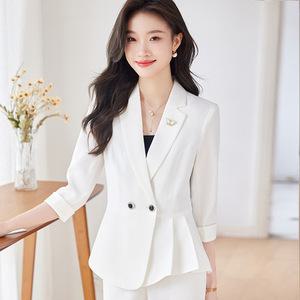 마킷6 여자정장세트 봄가을 퍼플 칠부소매 커리어 스몰 정장 칼라 코트팬츠 투피스 리카3