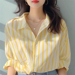 여성셔츠 황백색 세로 스트라이프 셔츠 봄가을 유럽풍 블라우스 폭발적인 비치 래쉬가드 HT1