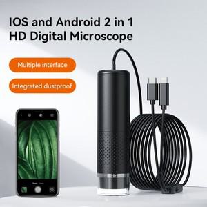 Type-C 2in1 디지털 현미경 iPhone 안드로이드 전화 검사 카메라 용 휴대용 8LED 1600X 배율 내시경