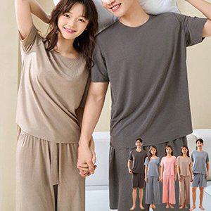 [로즈엘리][5컬러] 아이스냉감 커플 여름잠옷 여성 남성 홈웨어 반팔 상하세트