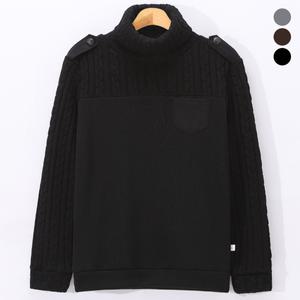 [후앙스]견장 꽈배기 배색 포켓 니트 폴라 BMPT0280