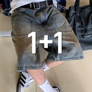 1+1 남녀공용 여름 데님 청 7부 반바지 버뮤다팬츠 1컬러