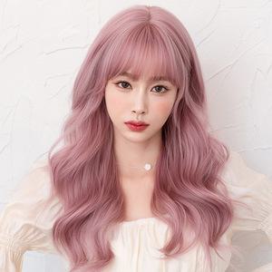 호크아이 여성여친 가발 곱슬머리 핑크 풀커버 빅웨이브 얼굴 모사 커버 KKE4