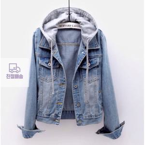 후드청자켓 여성 봄 가을 간절기 숏 데일리 캐주얼 빈티지 데님 후드 자켓