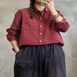 손오공 여자데일리룩 셔츠 루즈핏롱 빈티지 칼라넥 KUK3 키작 포켓 가을 남방 체크 루즈핏