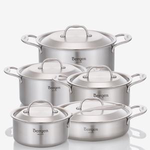 [한일스텐레스] 베르겐 통5중 스텐 냄비 5종 세트(편수 16cm 양수 18cm 20cm 24cm 전골 24cm)