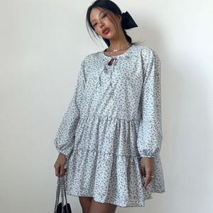 여자 할매니얼 잔꽃 플라워 리본넥 캉캉 미니원피스