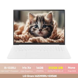 LG그램 16ZD90RU-GX56K 16인치 대학생 사무용 인강용 노트북  인텔 i5 / 16GB RAM / 512GB SSD 한컴2024+무선 마우스+마우스패드  ON