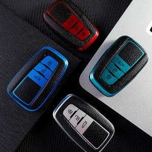 키케이스 자동 가죽 TPU 자동차 커버 케이스 Fob For Toyota Prius Camry Corolla HR CHR RAV4 Prado 2018 체인 액세서리