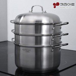 키친아트 스텐 찜기 인덕션 겸용 3단 대형 찜솥 찜냄비 36cm
