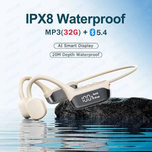 공기전도이어폰 수영 이어폰 IPX8 방수 골전도 헤드폰 MP3 플레이어 무선 블루투스 54 헤드셋 LED 디스플레