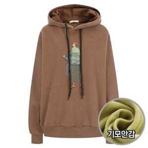 여성 방한 양기모 썸 패치 자수 국산 후드 티셔츠N WG-WSH-20192-브라운