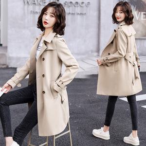 여성 더블 트렌치코트 봄가을 슬림핏 스트링 미디엄롱 캐주얼 코트 dom3