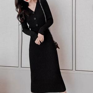 [하프클럽/알티피아]페미닌 디자인 여성 슬림핏 브이넥 골지 롱원피스