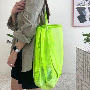 더블 메쉬 숄더백 형광그린 망사 비치백 물놀이가방 (WFH2GWB)