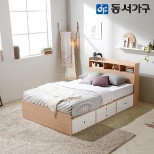 젠루 슈퍼싱글 SS 수납헤드 깊은서랍 침대+양면 매트리스