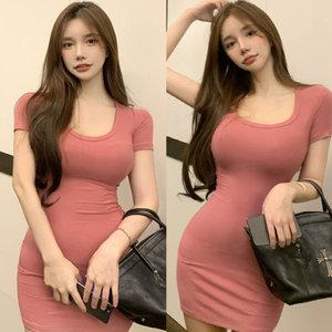핫바디 핑크 시스 밀착 미니원피스 H66