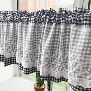 로맨틱 레이스 체크 바란스 커튼(132x45cm) (블랙)장식용 주방커텐 창문 부엌 디자인 인테리어