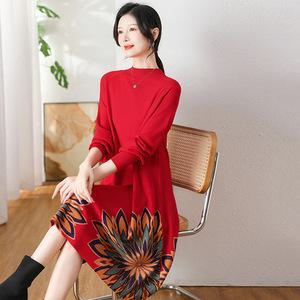 여자 플라워 원피스 프린트 니트 롱드레스 엄마룩 젠4