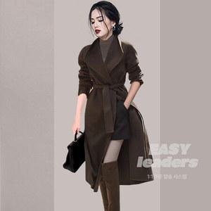 여성 스타일링 프렌치 여자 아우터 모직 스트링 슬림핏 겨울 코트 EO4