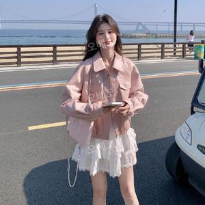 핑크가죽재킷 라이더자켓 봄가을 간절기 여성 데이트룩 슬림핏 패션