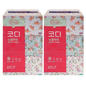 코디 각티슈 뉴플라워 250매 3입x2 곽티슈 곽휴지 갑휴지 미용
