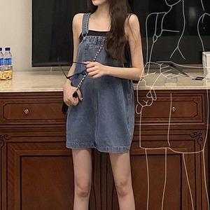 봄 여름 멜빵 데님 청 치마 여성 포켓 미니 숏 면 스커트