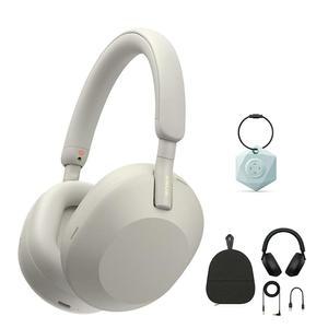 Sony WH-1000XM5 무선 노이즈 캔슬링 오버이어 헤드폰 (실버) 번들 마이 블루투스 로케이터 키체인 파인더