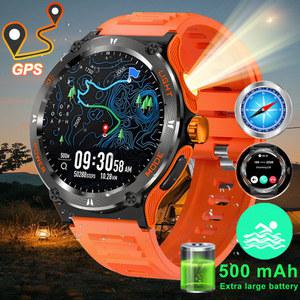 화웨이 샤오미 러기드 밀리터리 GPS 트랙 스마트 워치 남성용 블루투스 통화 500Mah 3ATM 방수 야외 2025