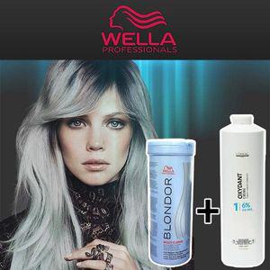 웰라 탈색약 블론더 블리치 파우더 400g + 로레알 산화제 6% 1000ml 증정 (미용실용 대용량)