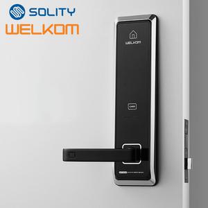 솔리티 WMT600 카드키4개+번호키 0초바로잠금 웰콤 도어록 내부이중잠금 생활방수 전기충격무력화 스마트라이팅 허수기능 현관문 디지털도어락 고온감지 강력한 내구성 주키형